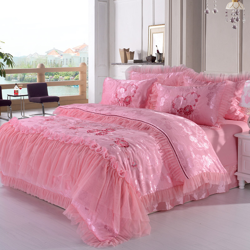 Ȩ  ħ Ʈ, 100 % ε巯 Ǻ ƾ ڼ ī   ȥ  ũ ũ ̽ ̺ Ŀ /Home textile bedding sets,100% soft skin satin embroidered jacquard,romantic